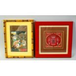 AN INDIAN MINATURE PAINTING ON PAPER, framed and glazed, together with a small framed chinese