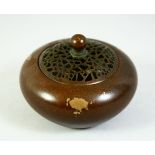 A CHINESE BRONZE GOLD SPLASH CENSER, 3in diameter.