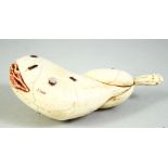A JAPANESE WALRUS IVORY EROTIC CARVING, onlaid with shibayama insects, signed, 11cm long. Prov.
