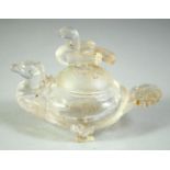 A CHINESE CUT GLASS LIBATION CUP AND COVER, 12cm long,