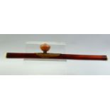 A CHINESE METAL AND IVORY MOUNTED HARDWOOD OPIUM PIPE, 49.5cm long.