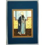 AN ISLAMIC FULL BODY PORTRAIT MINIATURE PAINTING ON PAPER of a sultan, finely painted with gilt