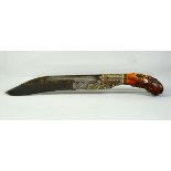 A VERY FINE LARGE 18TH CENTURY SRI LANKAN CEYLONESE SILVER AND BRASS INLAID PIA KAETA DAGGER, with