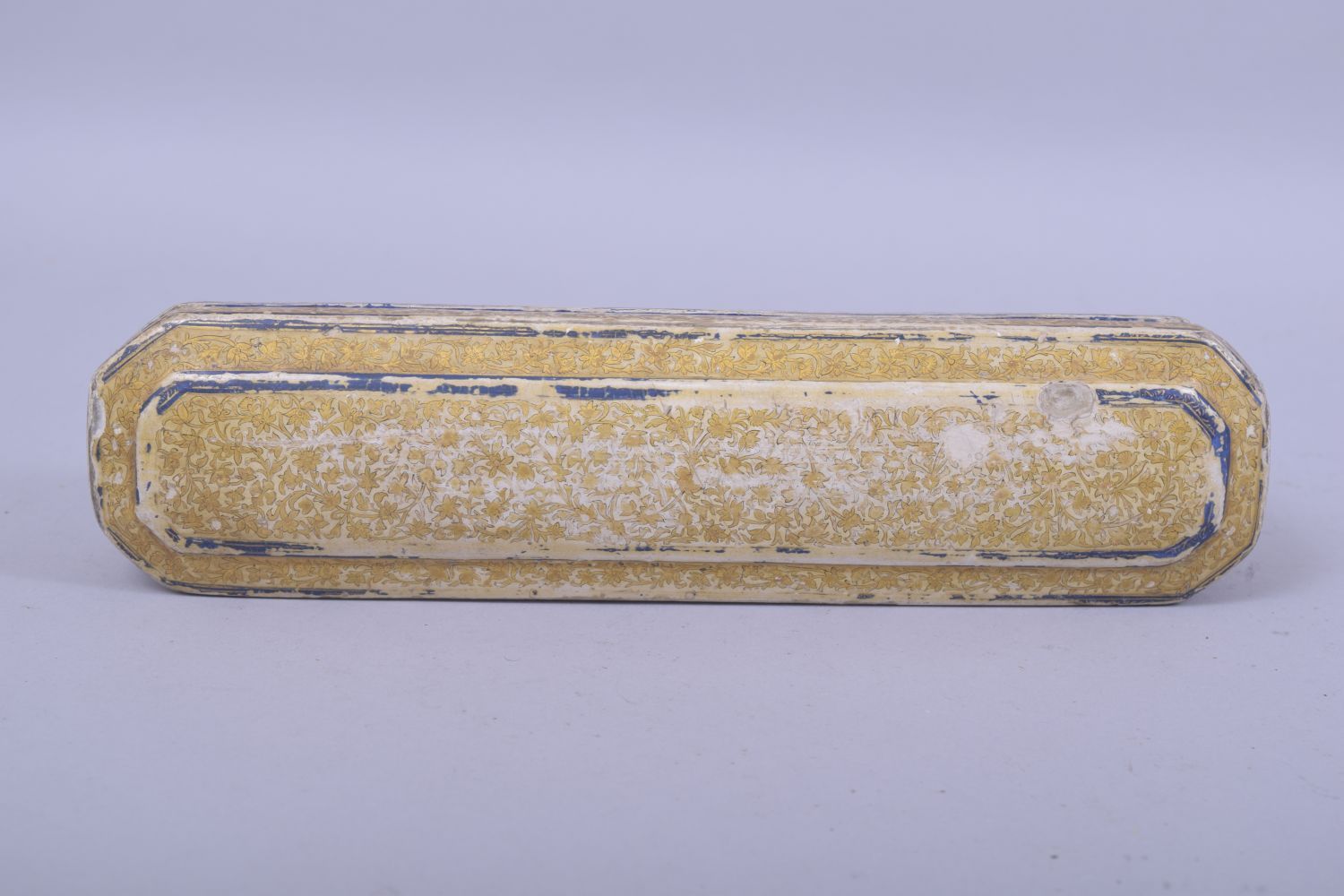 A 19TH CENTURY INDO PERSIAN KASHMIRI PAPIER MACHE QALAMDAN PEN BOX, 26cm long. - Image 4 of 6