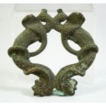 A 19TH CENTURY BRONZE ZOOMORPHIC DOOR KNOCKER.