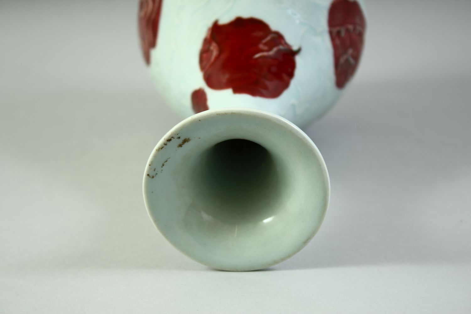 A CHINESE UNDER GLAZED RED AND WHITE DRAGON VASE, the body carved with a dragon and stylised flames, - Image 5 of 6
