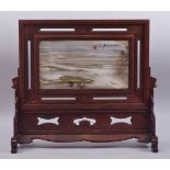 A MARBLE PLAQUE INSET WOODEN TABLE SCREEN AND STAND, the marble with red seal mark and