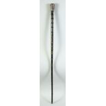 A 19TH CENTURY INDIAN SECTIONAL RHINO HORN WALKING STICK, with silver top, 85cm high.