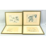 A SET OF FOUR FRAMED WOODBLOCK PRINTS, each depicting various flora and fourna, each approx. 41cm