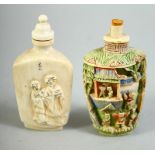 TWO 19TH CENTURY CARVED IVORY SNUFF BOTTLES.