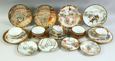 A GOOD JAPANESE SATSUMA EGGSHELL PORCELAIN TEA SET, each piece finely painted with various scenes