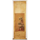 A CHINESE HANGING SCROLL PAINTING, depicting various flowers, with calligraphy and red seal mark
