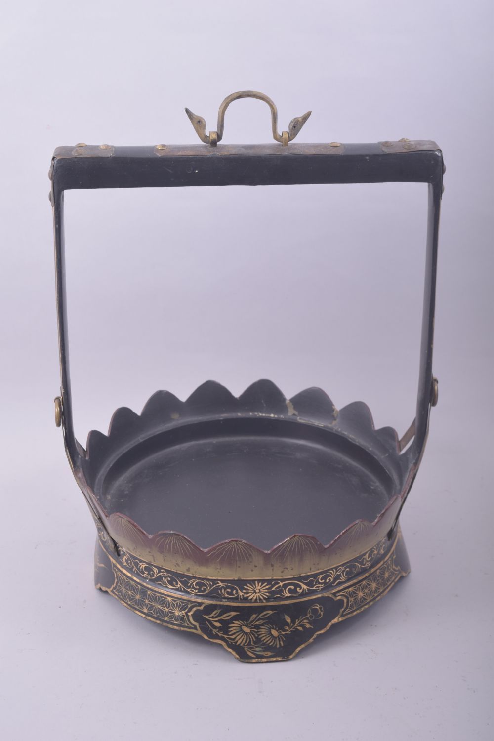 AN EARLY 20TH CENTURY LACQUERED WOOD JUBAKO / FOOD CARRIER, in black and gilt lacquer and - Image 8 of 8