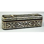 A TURKISH OTTOMAN TORTOISESHELL AND MOTHER OF PEARL INLAID PEN BOX, the lid with inlaid mother of