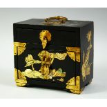 A SMALL CHINESE LACQUERED WOOD CABINET / BOX, 16cm wide.