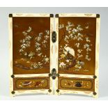 AN EXCEPTIONAL QUALITY JAPANESE MEIJI PERIOD IVORY, GOLD LACQUER AND SHIBAYAMA TABLE SCREEN, the