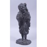 A JAPANESE MEIJI BRONZE FIGURE OF A MAN WITH A MONKEY, the figure standing upon a base with the