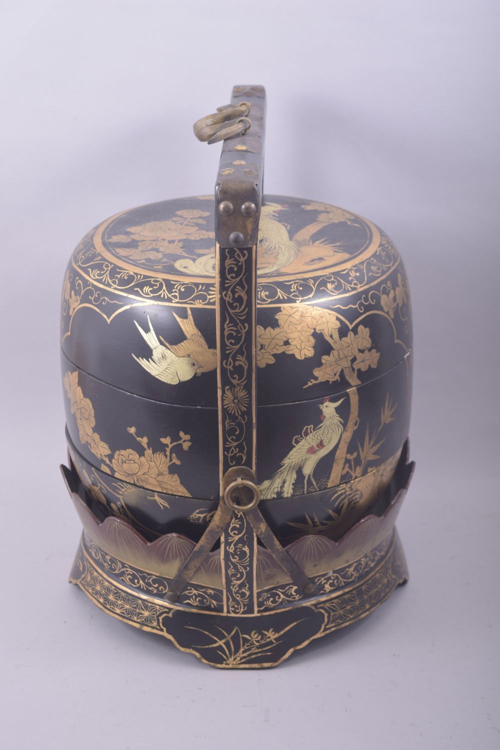 AN EARLY 20TH CENTURY LACQUERED WOOD JUBAKO / FOOD CARRIER, in black and gilt lacquer and - Image 2 of 8
