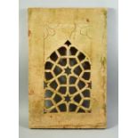 A MUGHAL CARVED AND PIERCED STONE WINDOW, 54.5cm x 35.5cm.