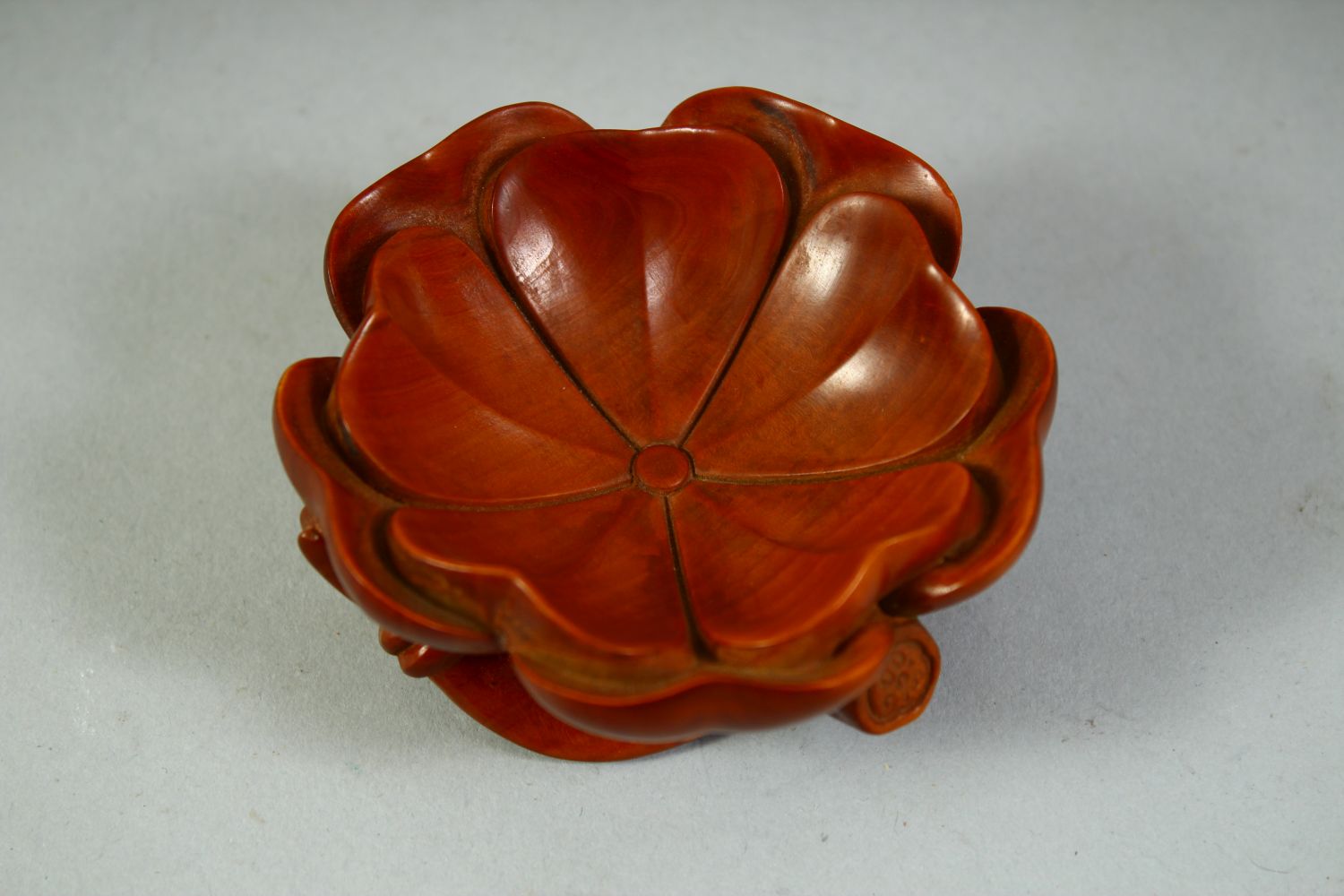 A CHINESE CARVED BOXWOOD LOTUS BRUSH WASHER, 8cm diameter. - Image 2 of 3