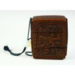 A CHINESE CARVED WOOD TWO CASE INRO, 9cm x 8cm.