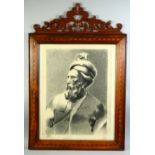 A LARGE CHARCOAL PORTRAIT OF A PERSIAN POET, in an inlaid and carved wood frame and glazed, signed