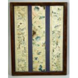 A CHINESE EMBROIDERED TEXTILE PANEL, framed and glazed, 45cm x 34.5cm.