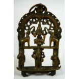 A FINE 16TH / 17TH CENTURY SOUTH INDIAN BRONZE PORTABLE SHRINE, 12.5cm high.