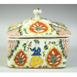 A TURKISH OTTOMAN KUTAHYA SWEET BOX AND COVER, possibly 18th century, painted with figures,16.5cm