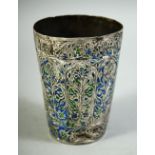 A 19TH CENTURY INDIAN ENAMELLED BEAKER, possibly Lucknow, 10cm high.
