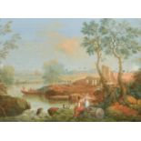 A pair of 19th Century Italian classical river landscapes with ruins and figures, gouache, one