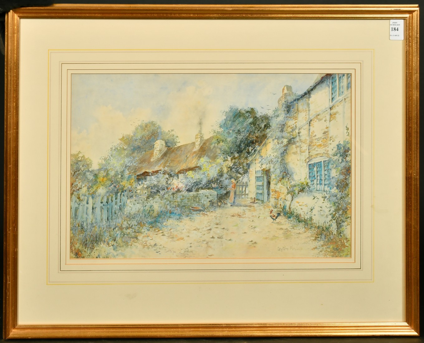 Leyton Forbes (Early 20th Century) British, a female figure outside a country cottage, 11" x 17.5". - Image 2 of 4