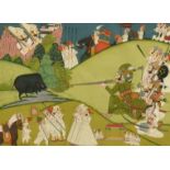 Indian School, A Maharaj and his attendants on a hunting trip, gouache on paper, 5.75" x 8.75" (14cm