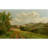 James Peel (1811-1906) British, 'Near Haslemere' Tracks leading into open fields with a farmstead