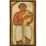 Jamini Roy (1887-1972) Indian, Mother and Child, gouache on paper, 14.5" x 8.25".