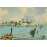 Joseph Galea, A view of Medina, Malta watercolour, 7" x 8.5" and Grand Harbour, Malta by Edwin