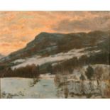 Emil Wennerwald (1859-1934) Danish, a winter mountain landscape at dusk, oil on canvas, signed