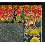 A 20th Century frame hand painted with animals, rebate 4" x 4".