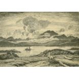 Leslie Moffat Ward (1888-1978) British, an estuary scene, etching, signed, 5" x 11", mounted,