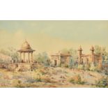 Late 19th century English School, a scene of an Indian temple, watercolour, 13.5" x 20", along