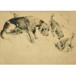George Vernon Stokes (1873-1954) British, three dogs on a sand dune, etching, signed in pencil, 8" x
