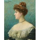 Jules-Charles Aviat (1844-1931) French, a bust length portrait of an elegant lady wearing a tiara,