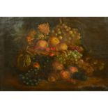 19th Century School, a still life of fruit and trailing vines, oil on canvas, 18.5" x 24.25".