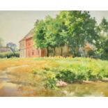 John Shirley-Fox (1860-1939) British, 'Hemingford Grey', a view of farm buildings, watercolour, 9.5"