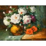 Brandl (20th Century) A pair of still life paintings of mixed flowers in vases, oils on panel, 10" x
