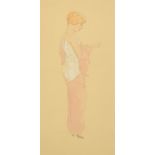 Raphael Kirchner (1876-1917) Austrian, a study of an elegant lady unbuttoning her dress,