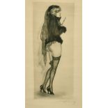 Max Brunning (1887-1968) German, two etchings of scantily clad female figures in suggestive poses,