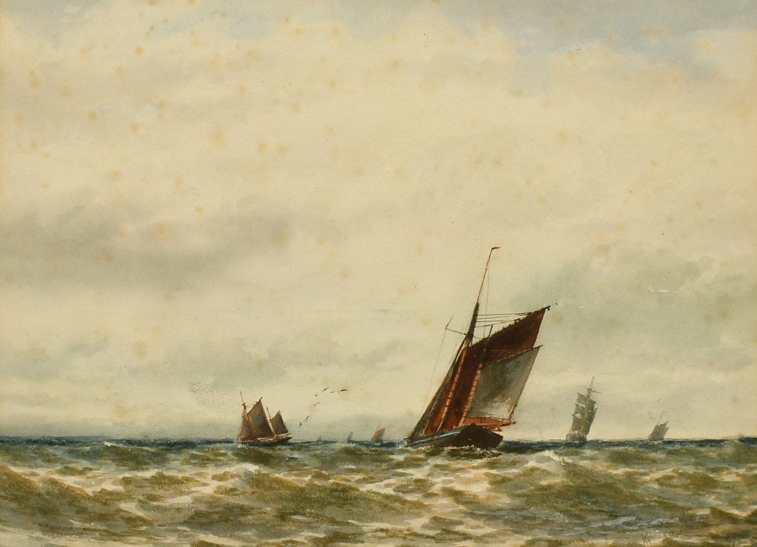 Attributed to Thomas Bush Hardy (1842-1897) British, Fishing boats offshore, watercolour,