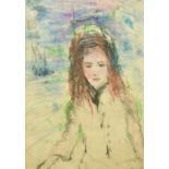 20th Century, Study of a young lady, pastel, indistinctly signed, 27" x 19.5".