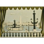 Jean Picart Le Doux (1902-1982) French, Place de la Concorde, screenprint on fabric, 39.5" x 56.